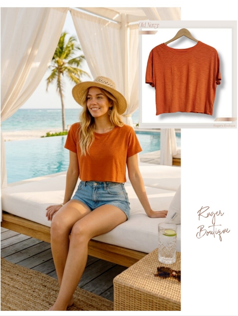 🌿Old Navy Women's Medium Bright Heathered Orange Crop Top Tee